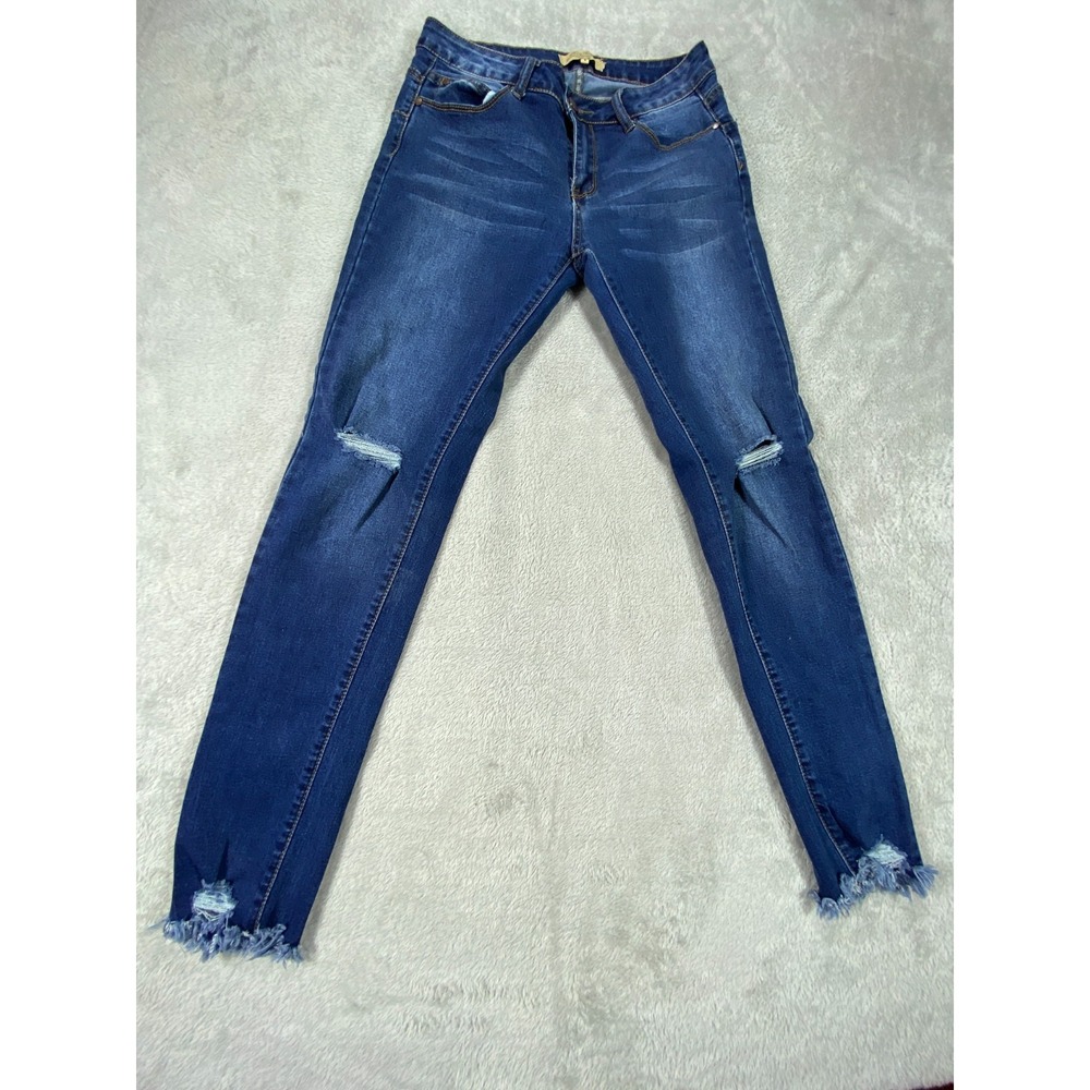 Nina Rossi Jeans Womens 9 Juniors Blue Denim Distressed Frayed Hem Skinny Leg